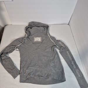 Womens Y2k V Neck Hoodie Pullover Aeropostale Gray Top Casual Fashion Medium